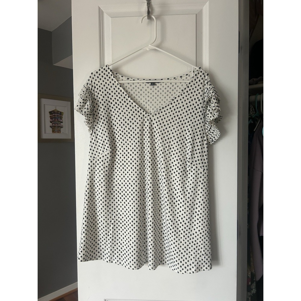 Adrianna Papell Womens Sleeveless Blouse White With Black Polka Dots Size 2X